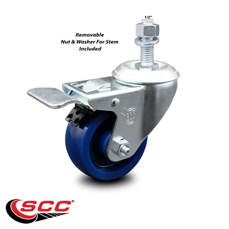 Service Caster 3 Inch Solid Polyurethane Wheel Swivel ½ Inch Stem Caster with Total Lock Brake SCC-TSTTL20S314-SPUS-121315